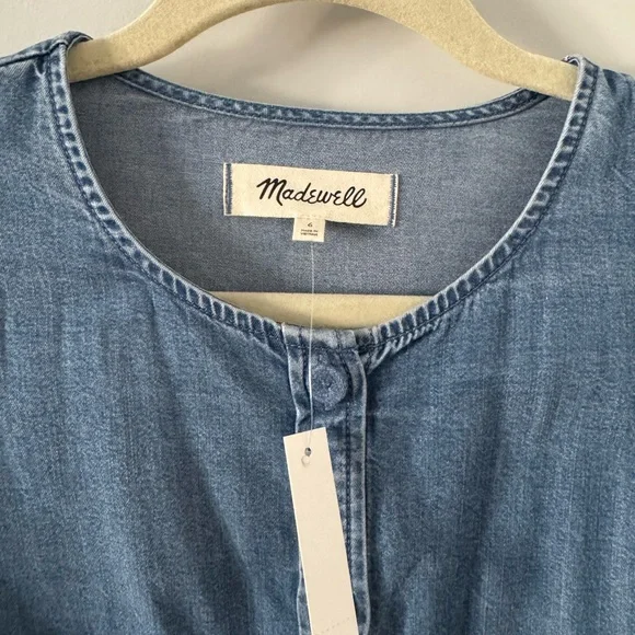 NWT Madewell Denim Puff-Sleeve Button-Up Top in Kennebec Wash - Picture 8 of 11